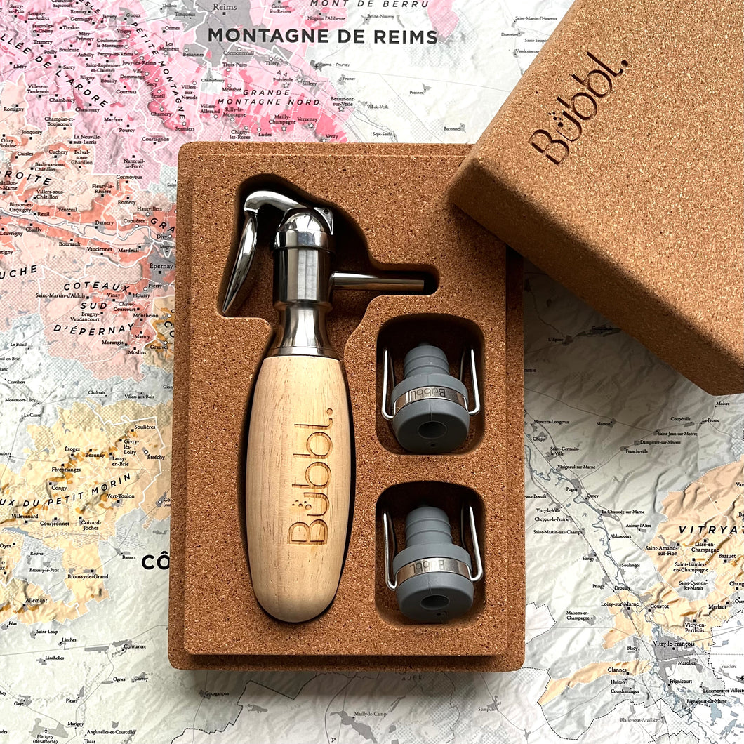Bubbl® Coffret prestige liège et bois + 2 bouchons Smart cap