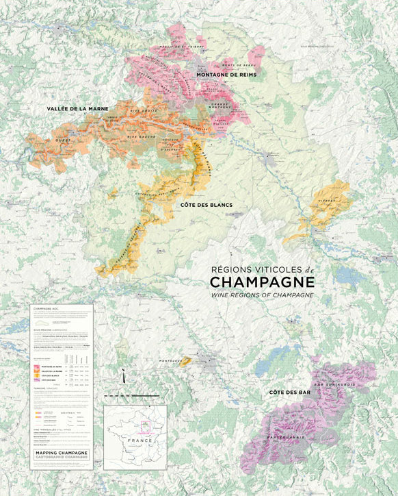 Régions viticoles de Champagne + cadre