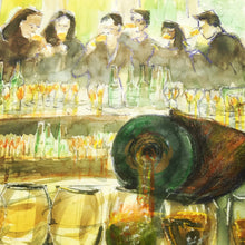 Charger l&#39;image dans la galerie, soirée d&#39;oenophiles. Aquarelle et pastel à l&#39;huile, oeuvre originale de Philippe Dargent
