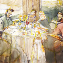 Charger l&#39;image dans la galerie, le rassemblement en famille. Aquarelle et pastel à l&#39;huile, oeuvre originale de Philippe Dargent
